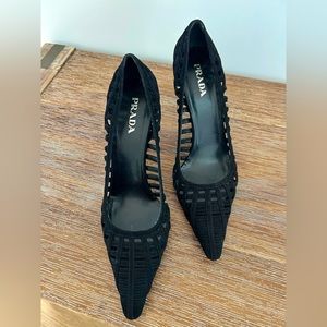 Prada Black Suede Cutout Pumps 39.5